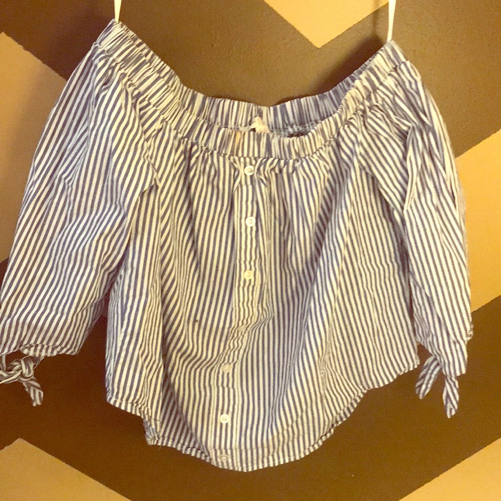 Blue and white off the shoulder top